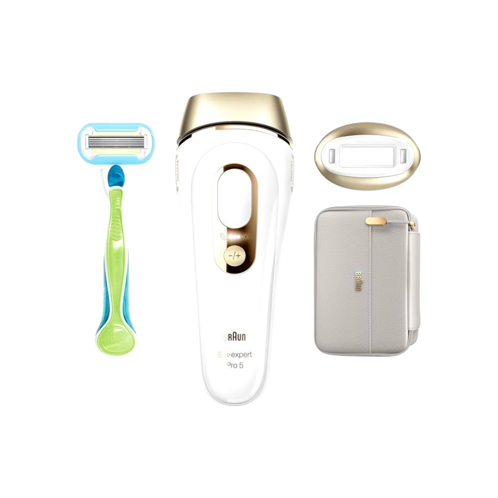 جهاز إزالة شعر بالنبض الضوئي براون  Pro 5 مع ماكينة حلاقة فينوس وحافظة ناعمة للنساء موديل PL5054 - متعدد الألوان