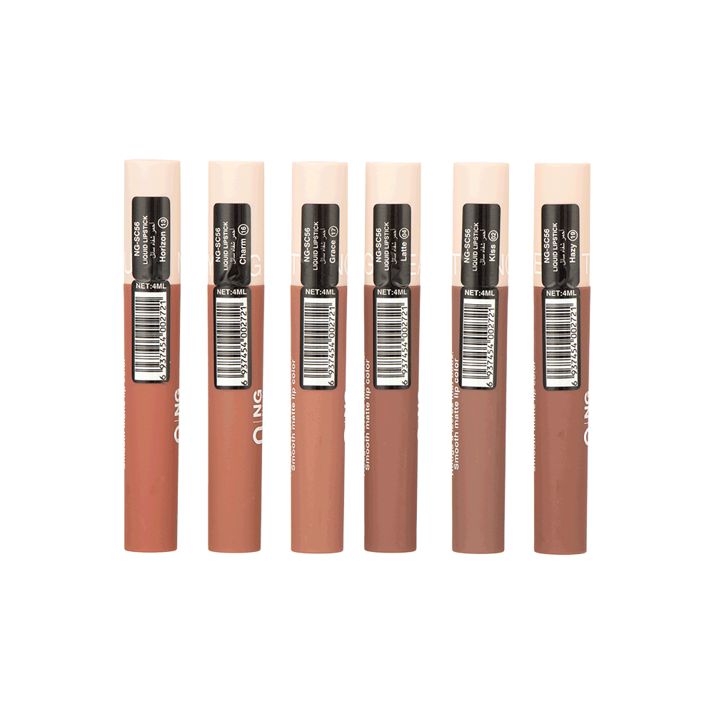 مجموعة أقلام احمر شفاه سائل من أن جي بيوتي  بعدة الوان  موديل NG-SC56 -6 عبوات