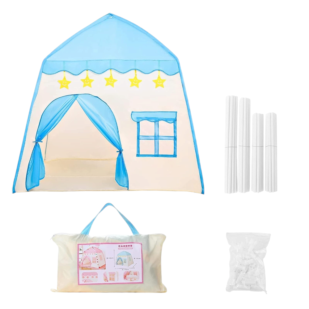 خيمة لعب قماشية بطباعة رسوم للأطفال - أزرق
