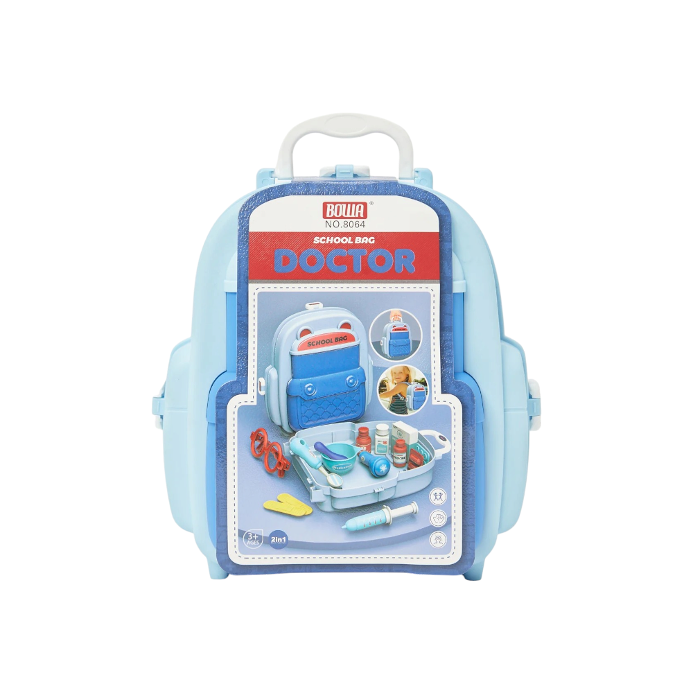 بوا لعبة حقيبة المدرسة الطبية للأطفال موديل 8064 - أزرق