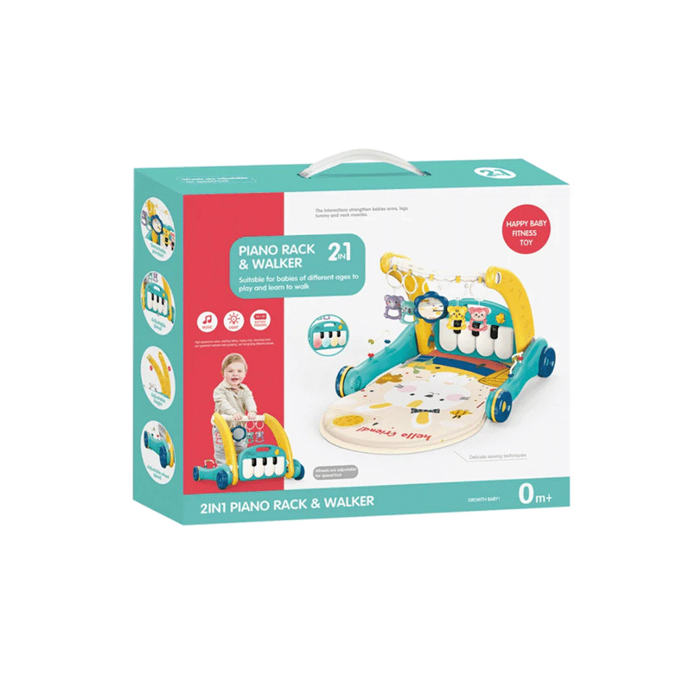 مركز لعب للأطفال 2 في 1 مشاية بيانو و حصيرة ألعاب  - متعددة الألوان