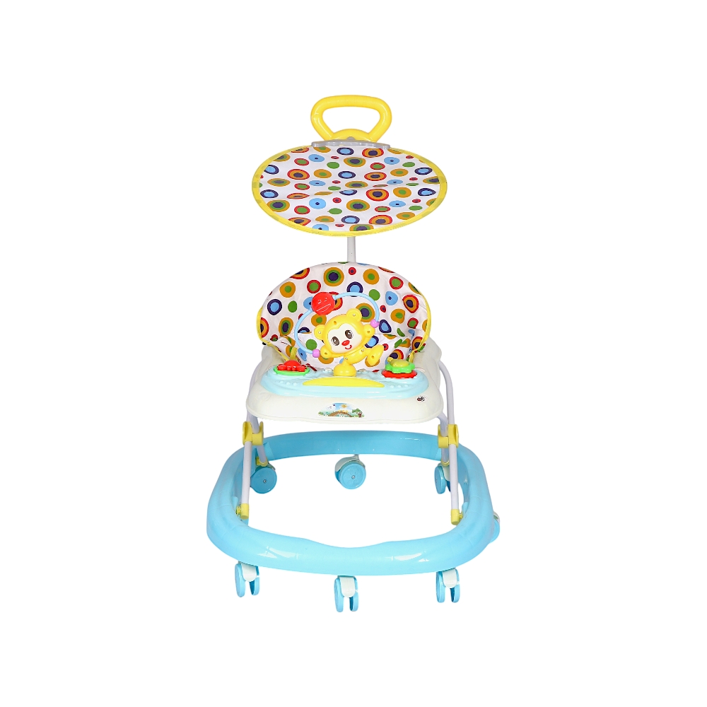 مشاية أطفال بلاستيكية مع مقود خلفي و مظلة علوية - متعدد الألوان