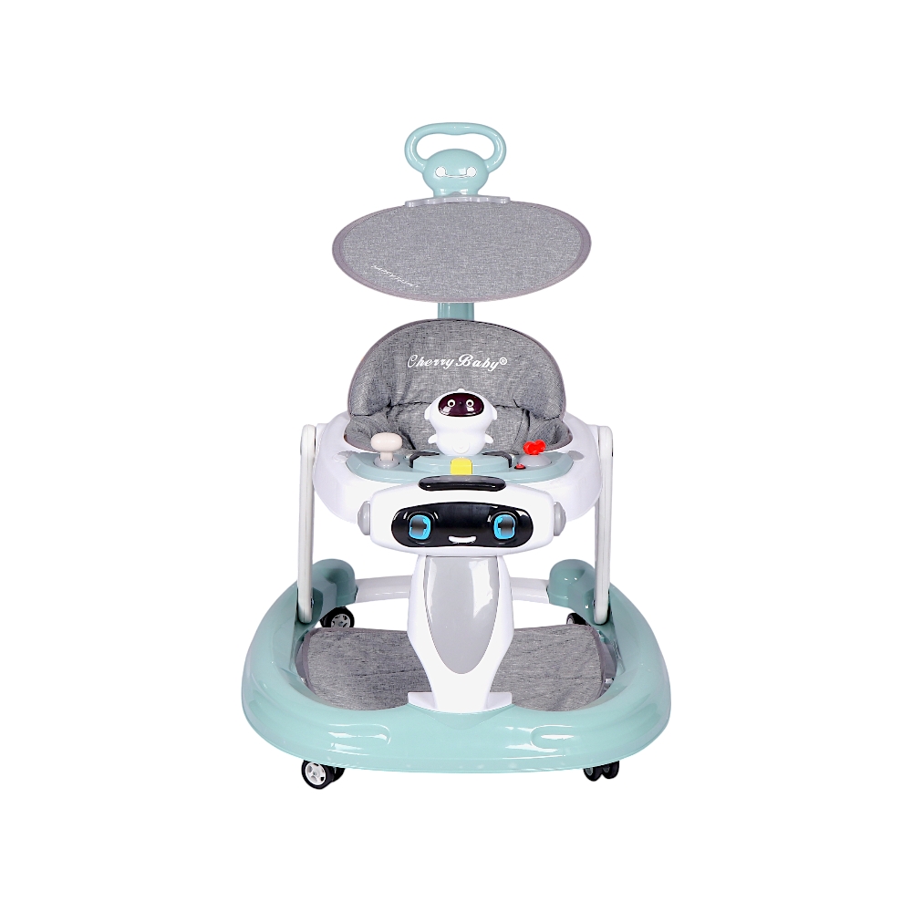 مشاية أطفال بلاستيكية مع مقود خلفي و مظلة و دواسة أقدام  - رمادي