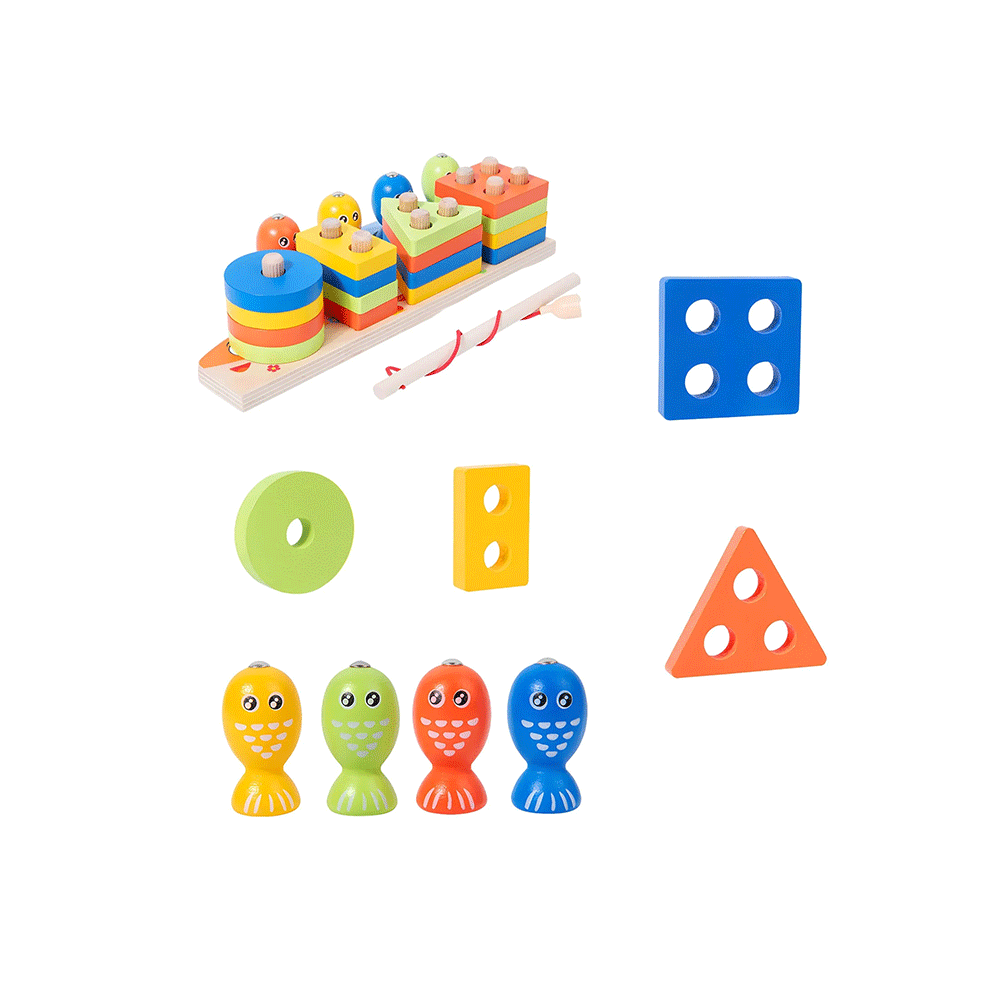 ابولي لعبة عمود هندسي خشبي للأطفال - متعددة الألوان