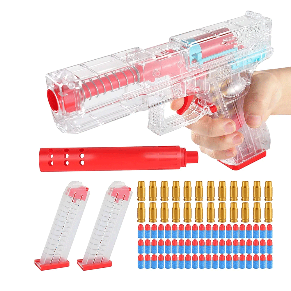 مسدس لعبة قاذف للقذائف مع مخزن للرصاص من الفوم الناعم للأطفال - شفاف