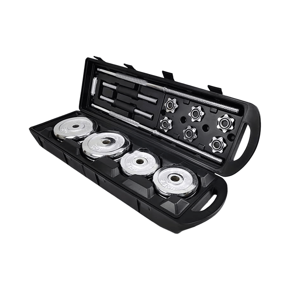 طقم شنطة أوزان دمبل قابلة للتعديل 50 كجم - فضي