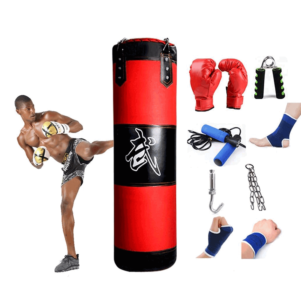حقيبة ملاكمة للتدريب مع قفازات وحبل وقفز وسلسلة قياس 120 سم - 10 قطع