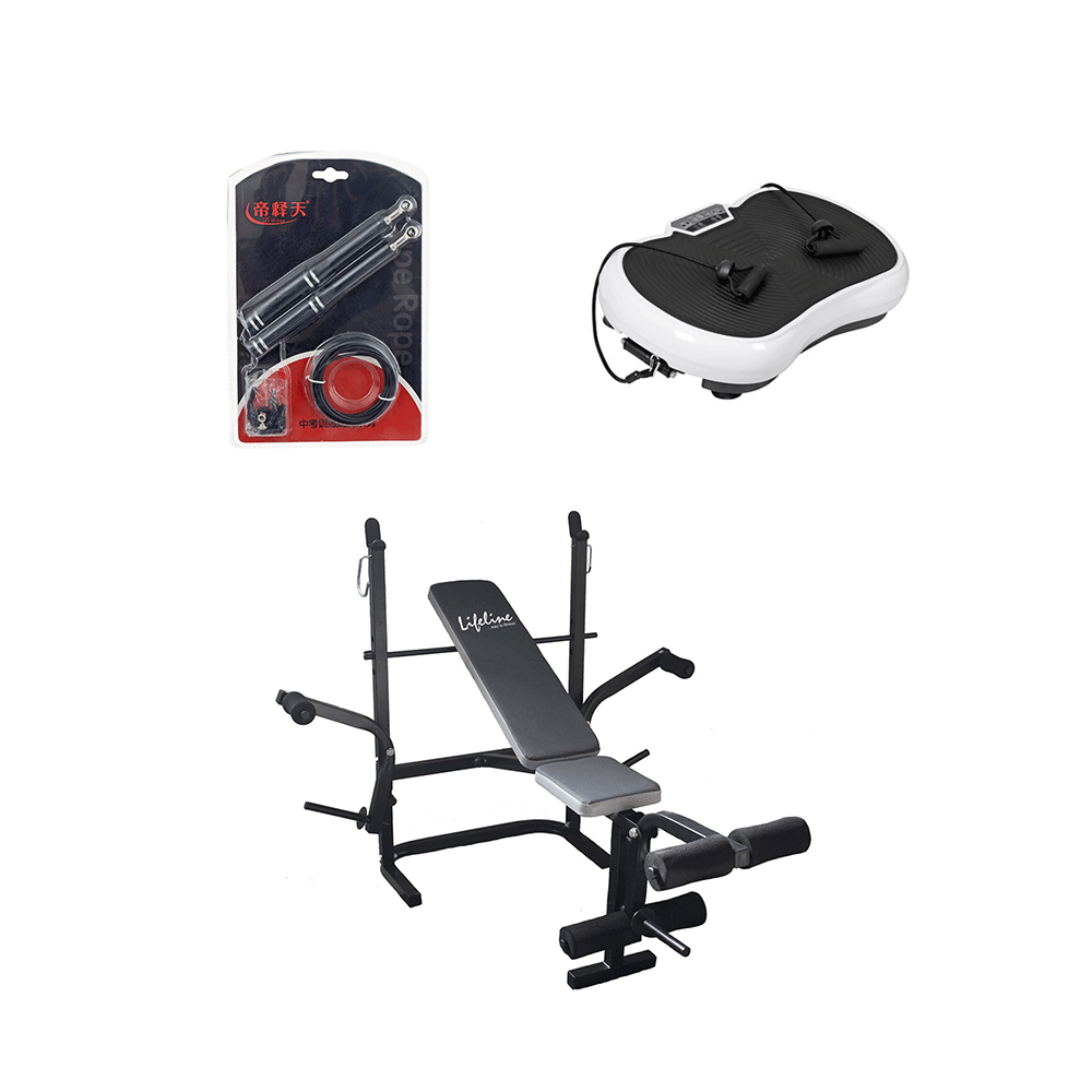 باكج التدريب المتكامل مقعد لايف لاين للياقة البدنية + جهاز هزاز كوبو قوة 200 وات + حبل قفز ألومنيوم موديل LC-2729
