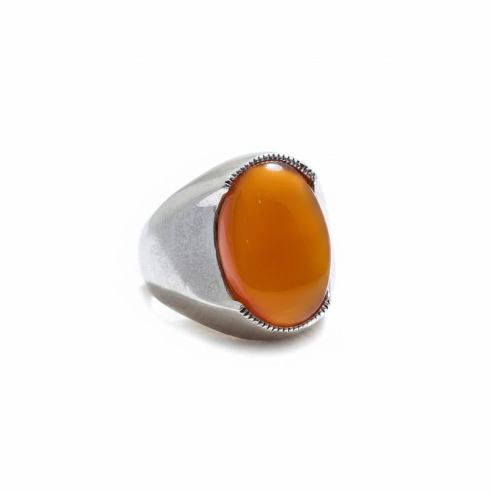 خاتم فضه عيار 925 عقيق يماني عسلي