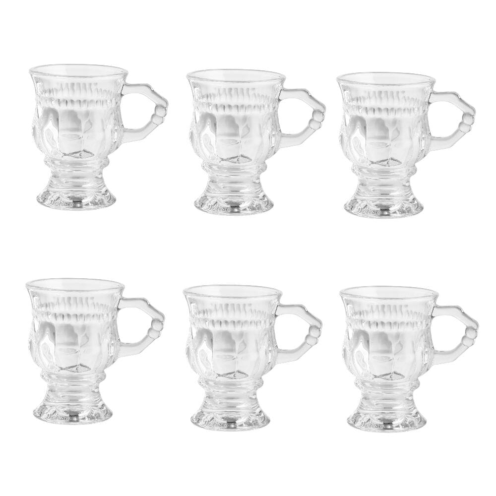 طقم كاسات شاي زجاجي شفاف بقاعدة  مزدوجة بسعة 150 مل - 6 قطع