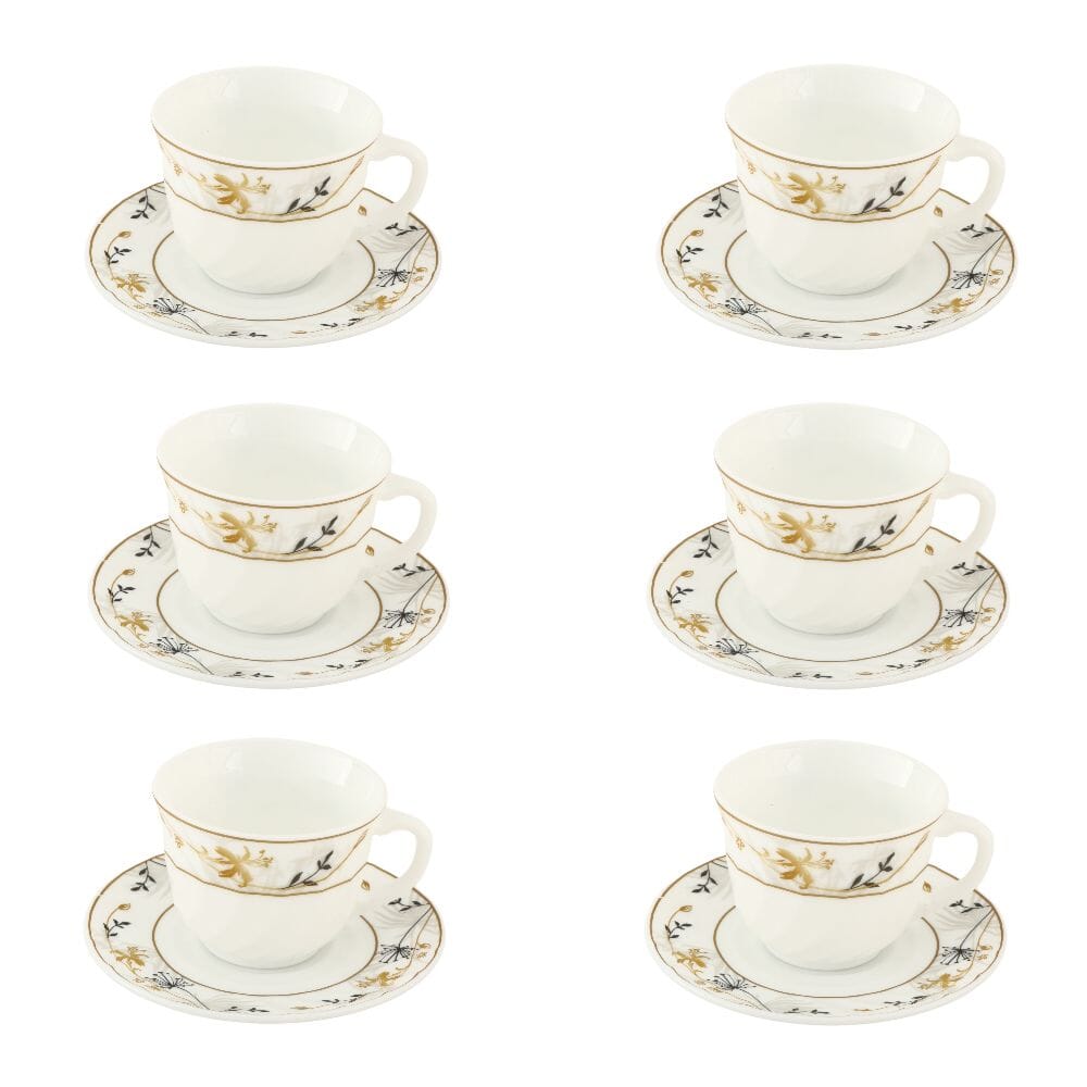 داني هوم طقم فناجين سيراميك منقوشة مع الصحون - 12 قطعة