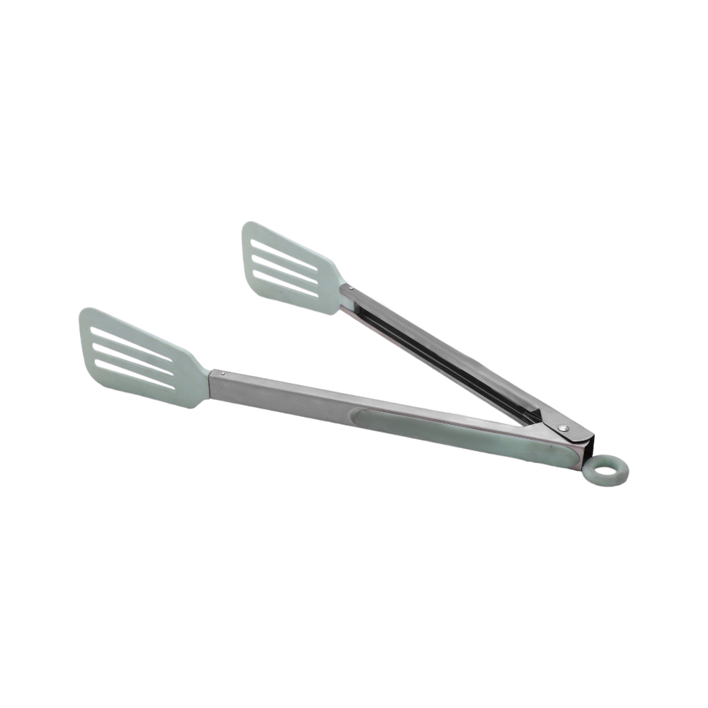 داني هوم ملقط طعام ستانلس ستيل بمقبض سليكون متعدد الاستخدامات - أخضر