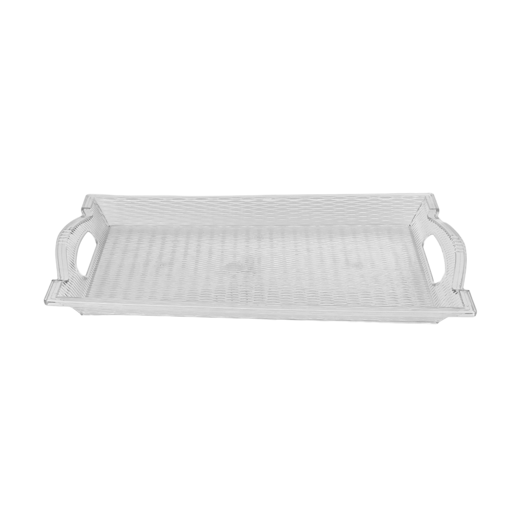 صحن تقديم إكريليك مستطيل شفاف كبير مقاس 56 سم