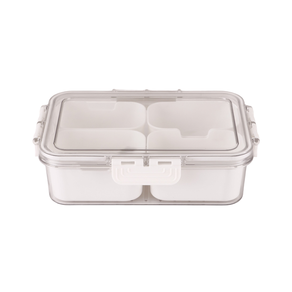 لانش بوكس بلاستيك مقسم 4 أقسام مع غطاء محكم - أبيض