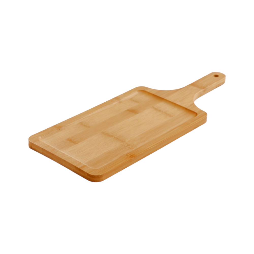 صحن خشبي لتقديم البيتزاء مستطيل الشكل مزود بمقبض