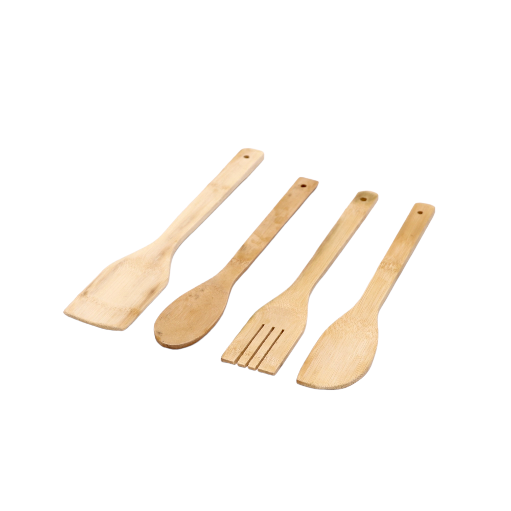 طقم ملاعق طبخ خشبي بأربعة اشكال مختلفة - 4 قطع