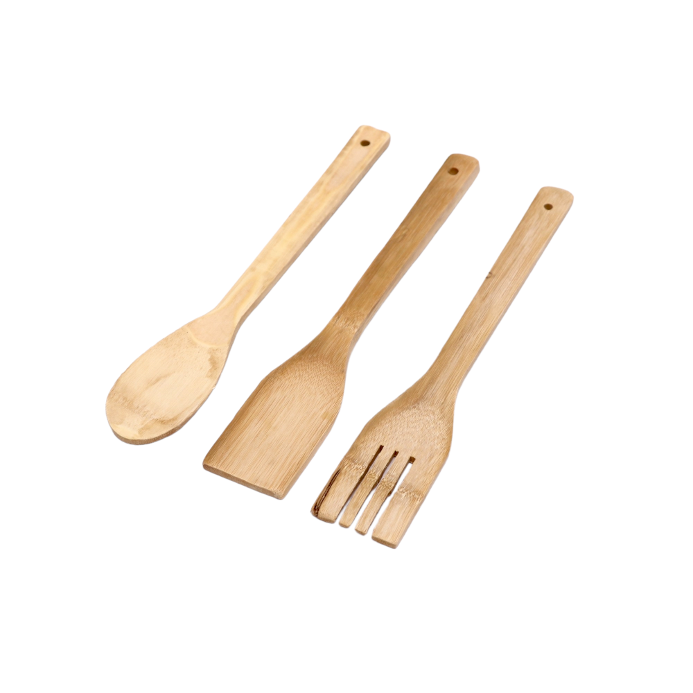 طقم ملاعق طبخ خشبي بثلاثة اشكال مختلفة - 3 قطع