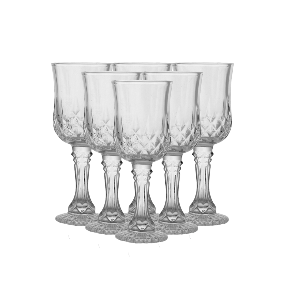 طقم كاسات عصير زجاجية شفاف بقاعدة طويلة سعة 330 مل - 6 قطع