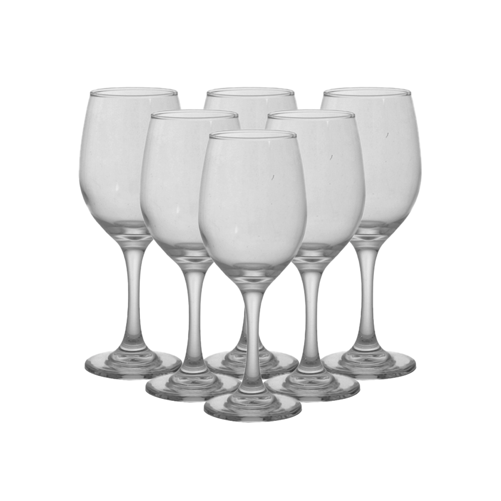 طقم كاسات عصير زجاجية شفاف بقاعدة طويلة سعة 220 مل - 6 قطع