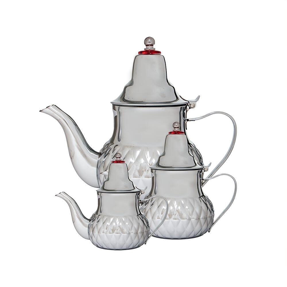 طقم أباريق شاي استيل أبو غطاء - 3 قطع