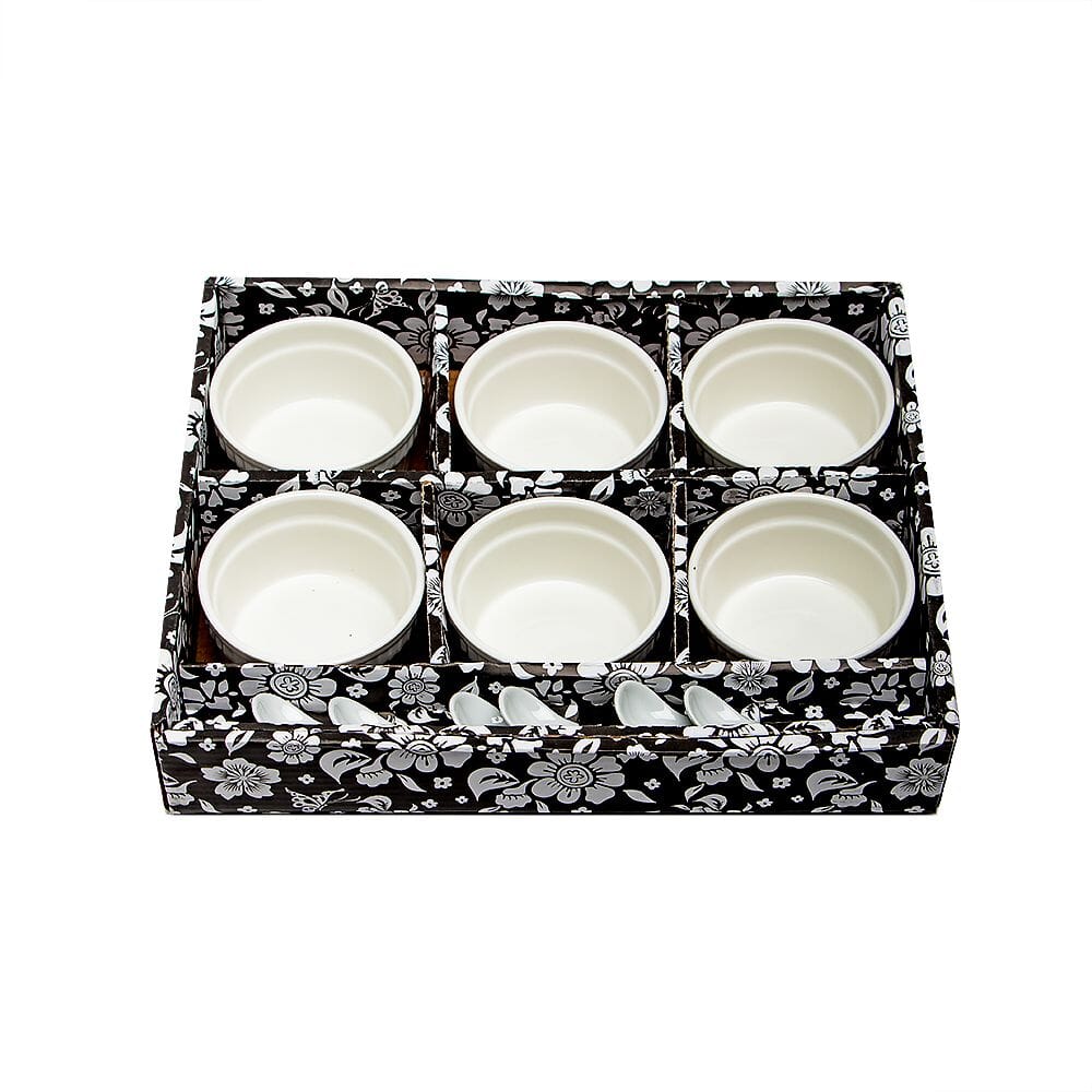 طقم مطايب سيراميك دائري مع الملاعق - 12 قطعة