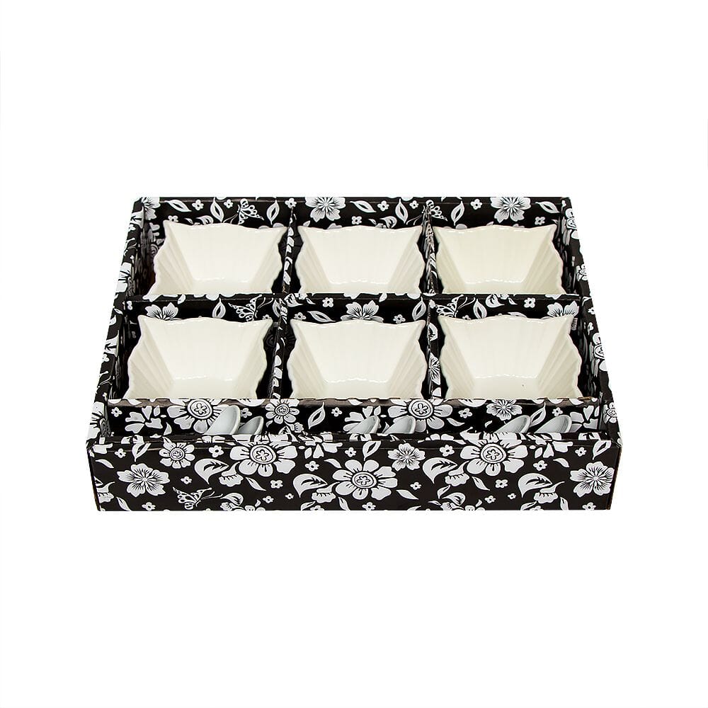 طقم مطايب سيراميك شكل سداسي مع الملاعق - 12 قطعة