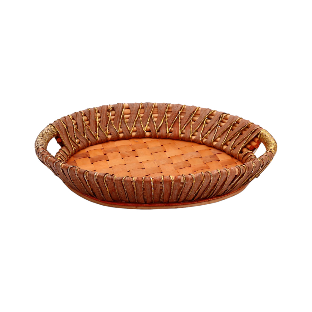 صحن تقديم خزف دائري - بني