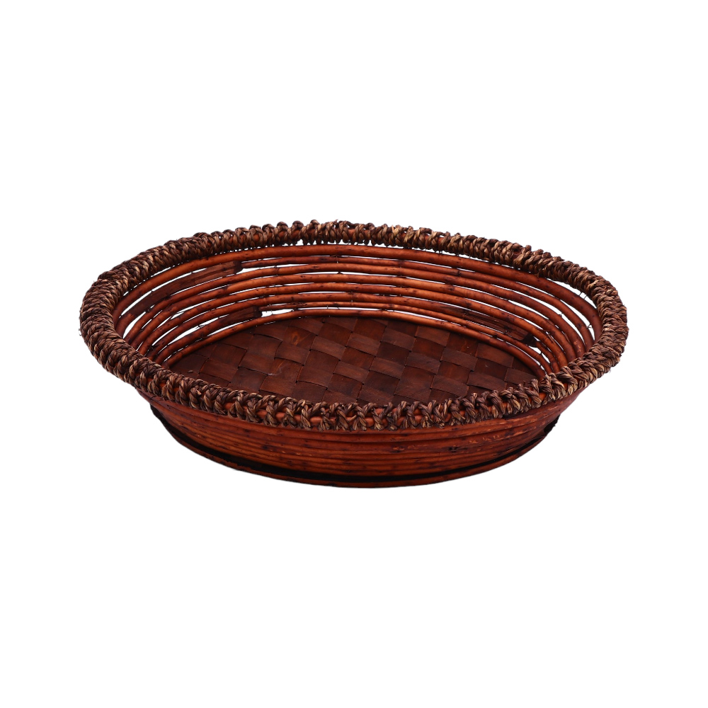 صحن تقديم خزف دائري - بني