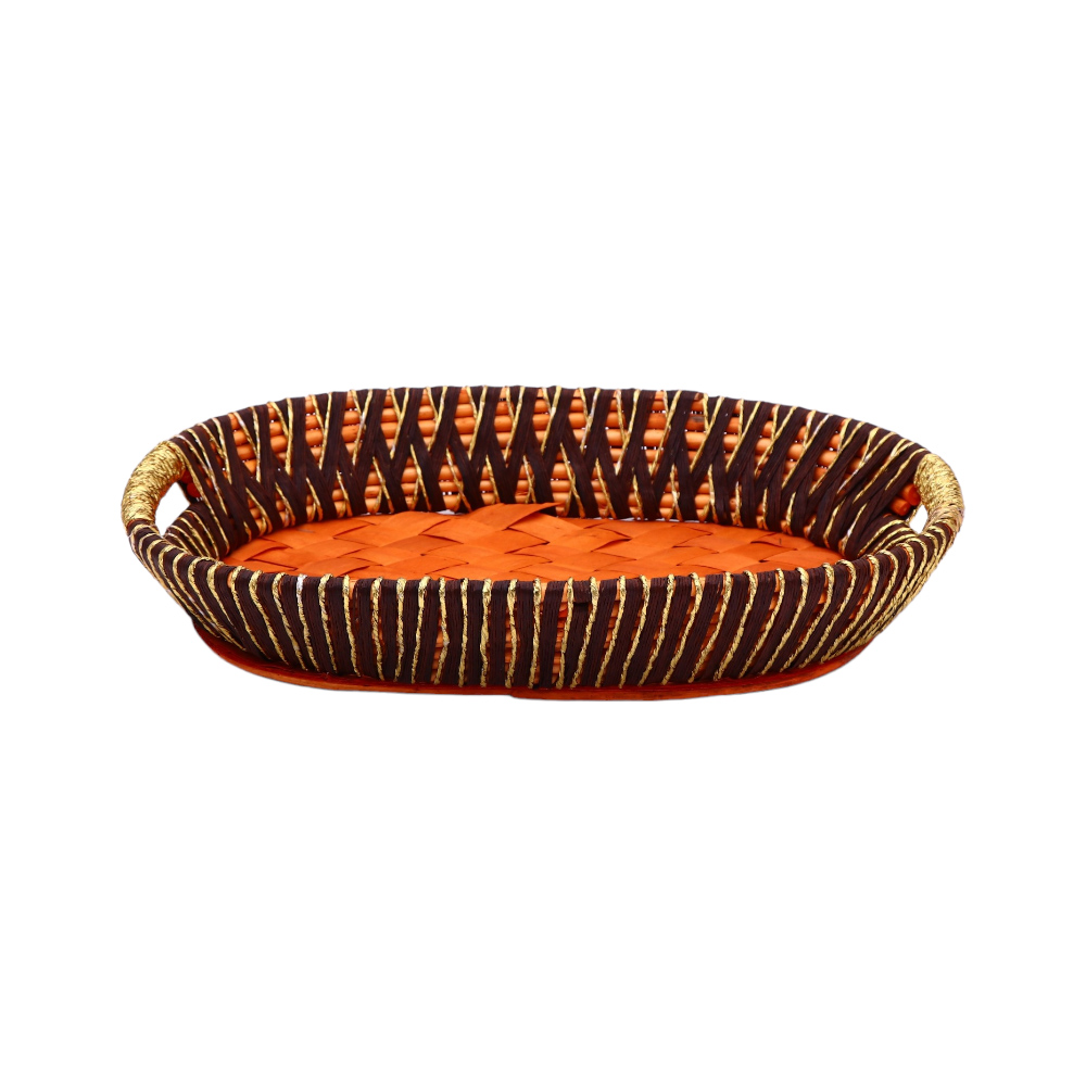 صحن تقديم خزف بيضاوي - بني