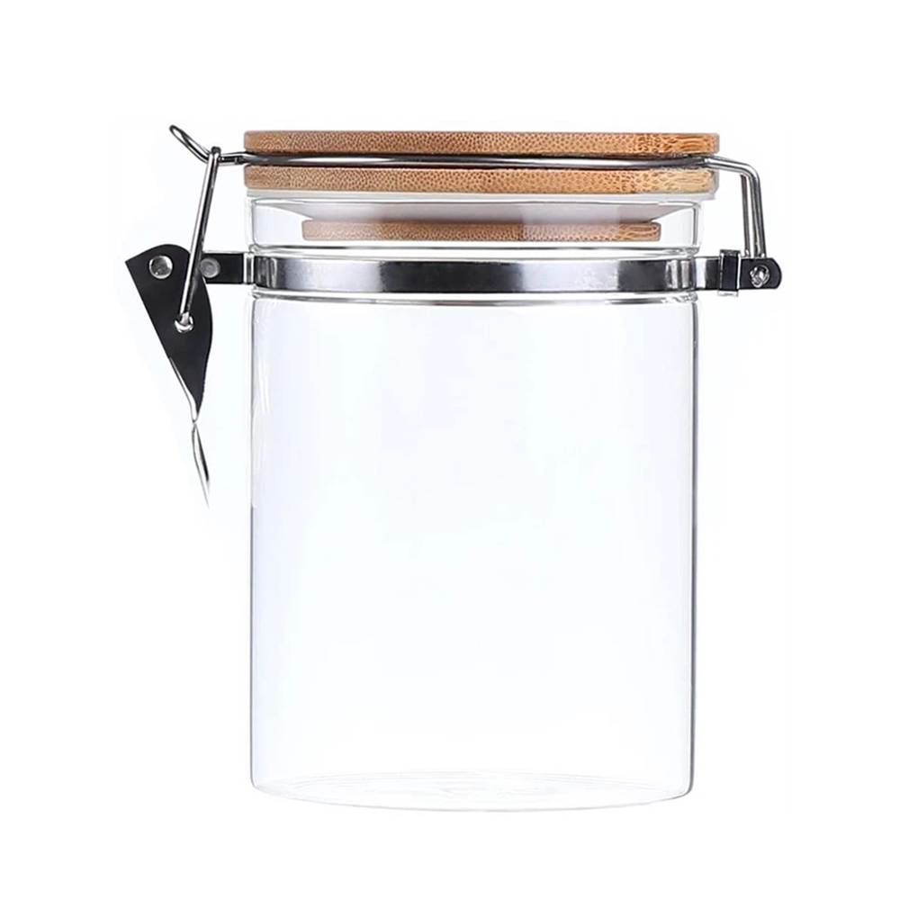 برطمان زجاجي شفاف صغير بغطاء خشبي - 11 سم