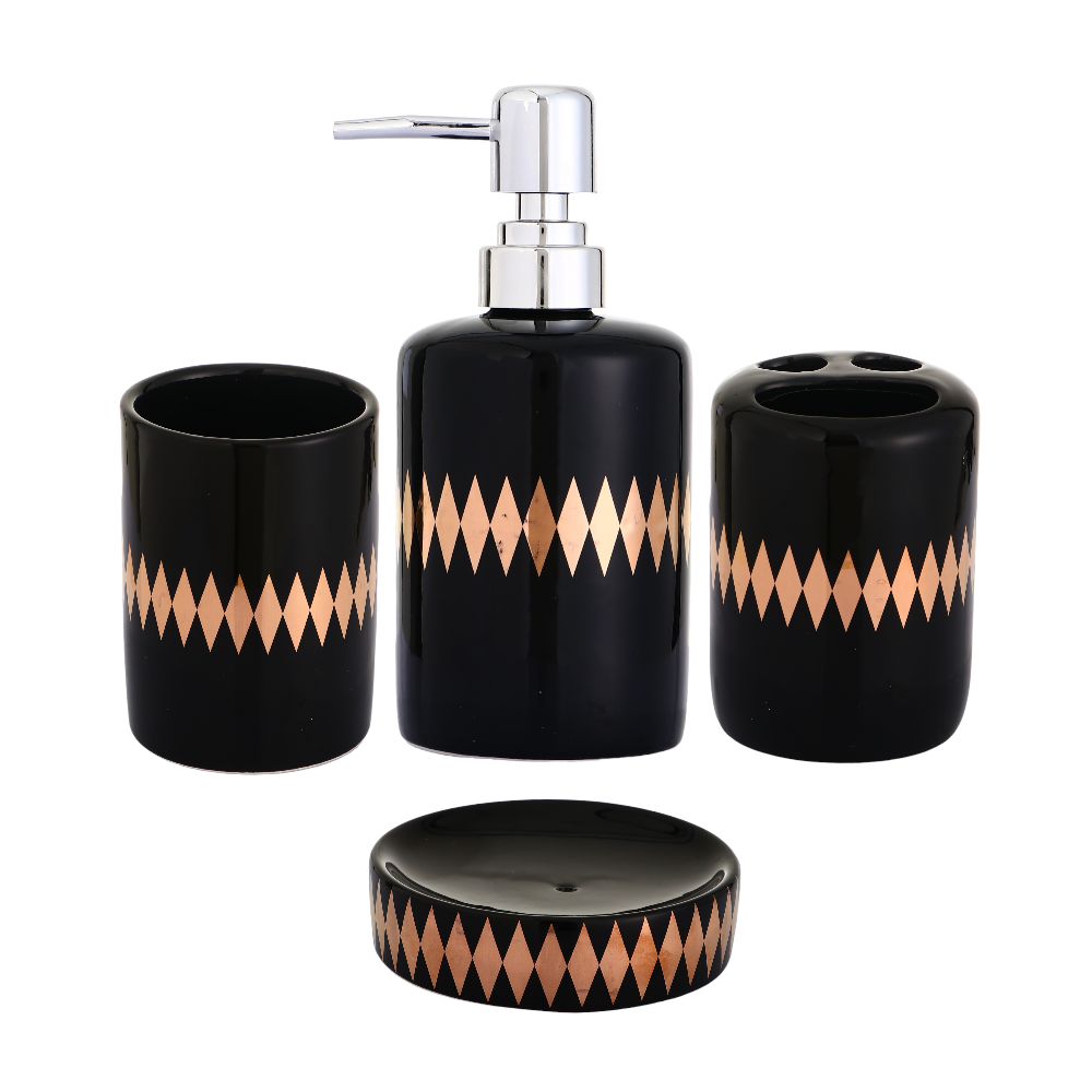 طقم إكسسوارات مغسلة الحمام سيراميك - 4 قطع أسود