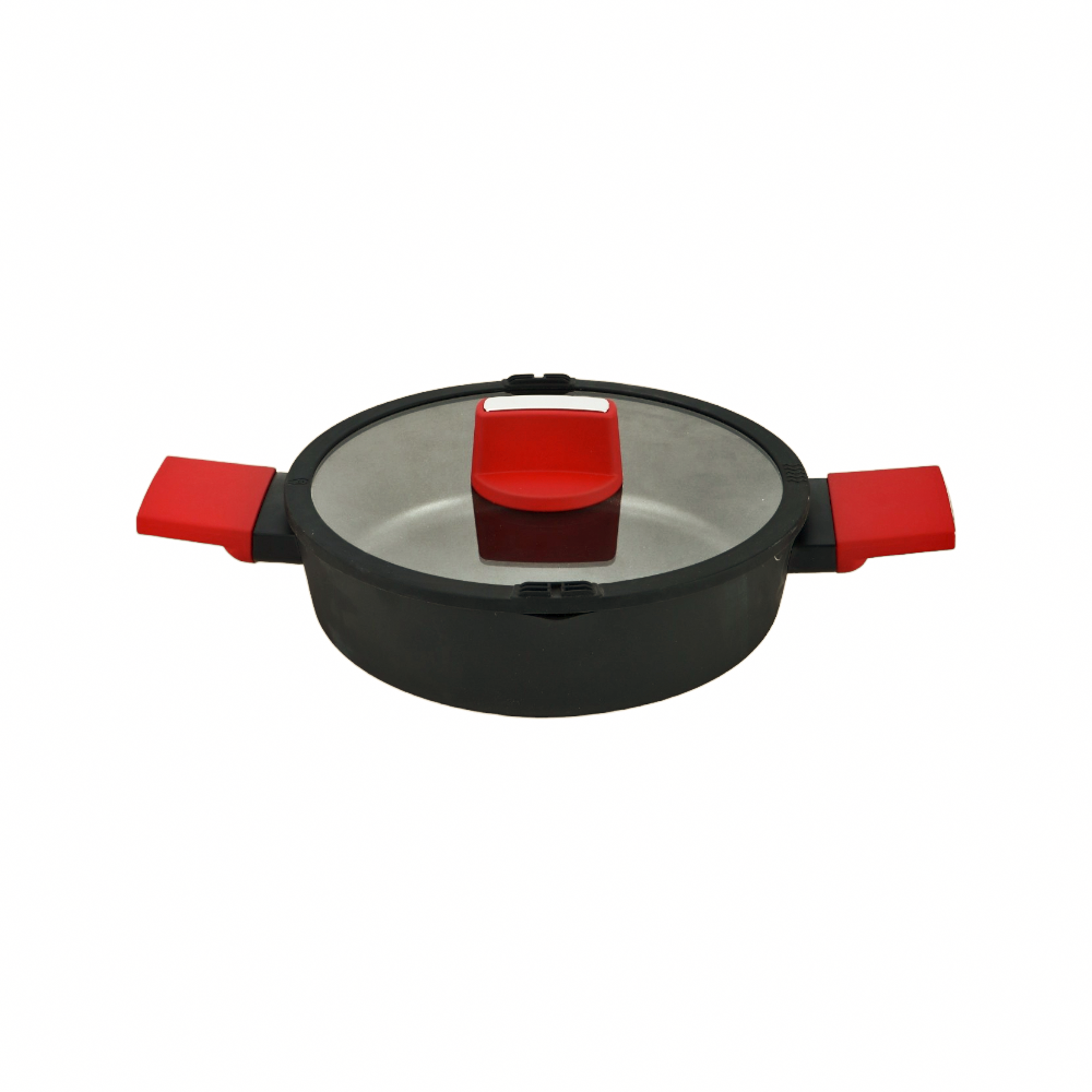 داني هوم قدر طهي ألومنيوم بغطاء زجاج حراري و مقابض سيليكون - 24 سم