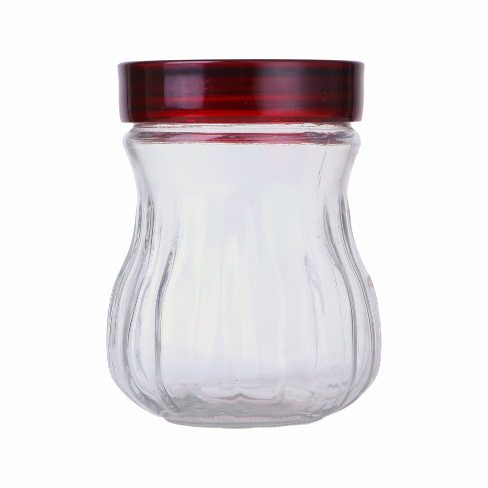 برطمان زجاج شفاف للبهارات صغير بغطاء أحمر