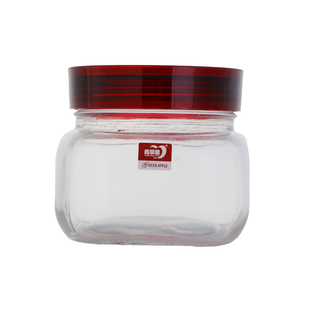 برطمان زجاج شفاف للبهارات بغطاء أحمر