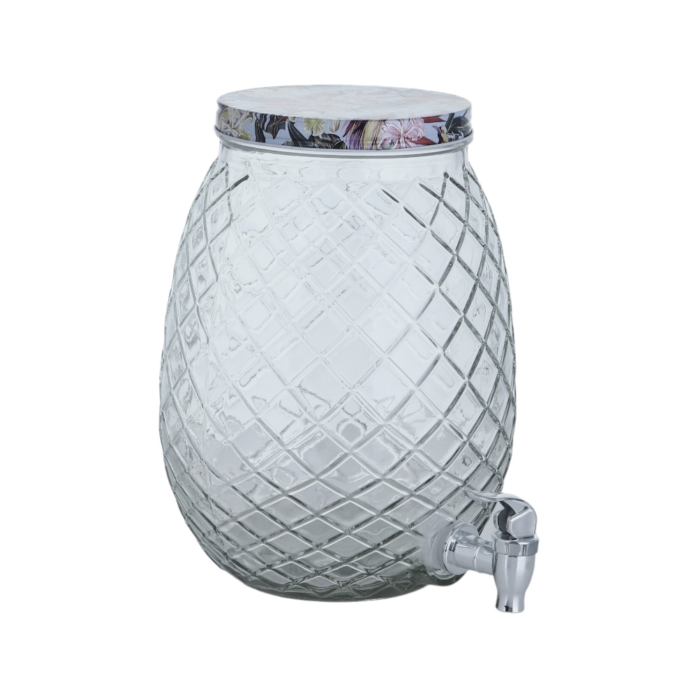 جاك زجاج شكل برطمان منقوش مع حنفية سعة 5.5 لتر