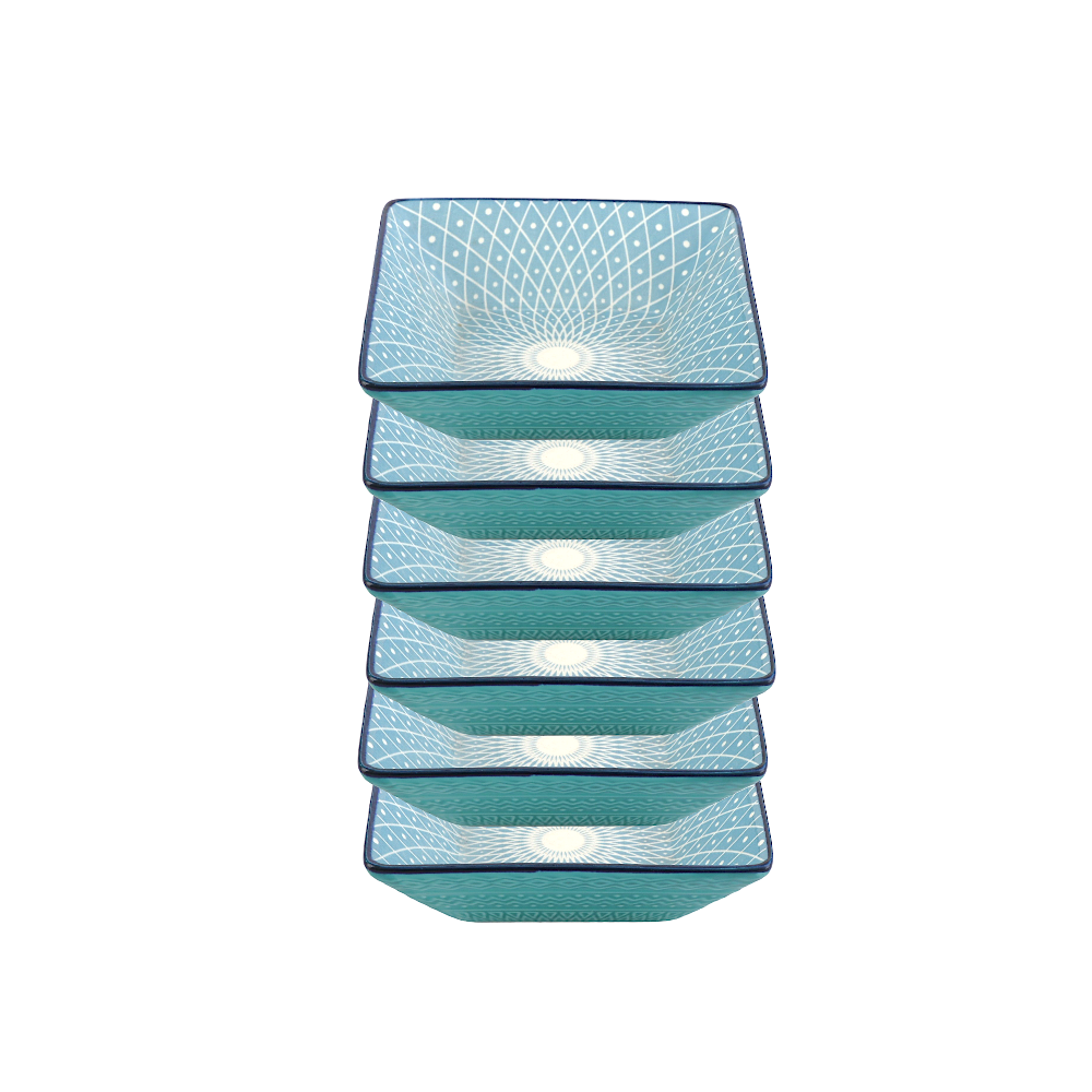 طقم مطايب سيراميك مربع منقوش - 6 قطع