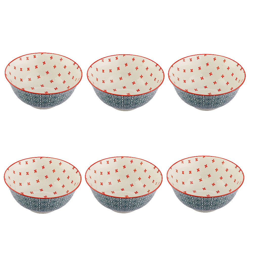 طقم 6 مطايب شوربة سيراميك دائري منقوش - 6 قطع