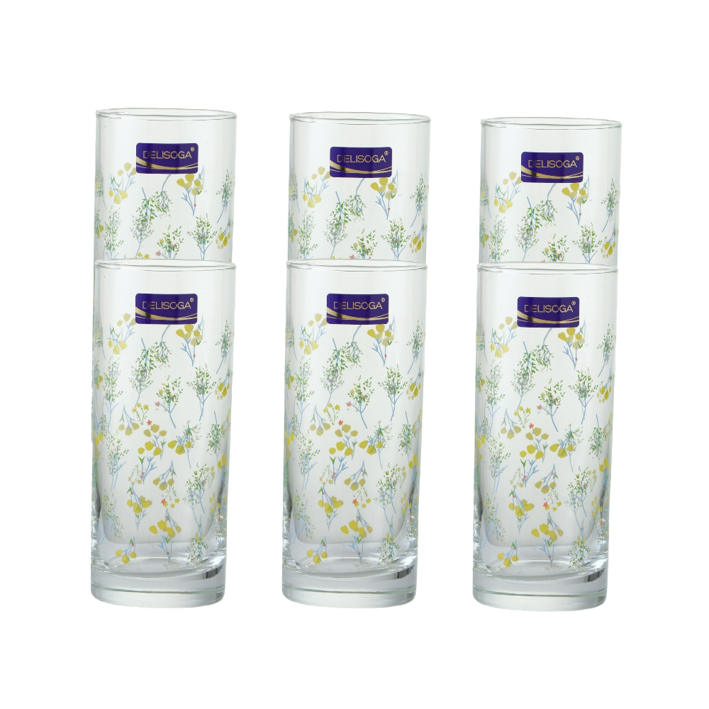 ديليسوجا طقم كاسات عصير زجاج مضلع الشكل منقوش موديل CF029 - ست قطع