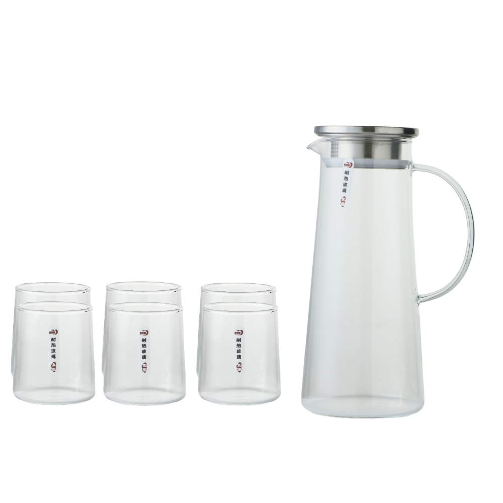  طقم جاك عصائر سعة 1.4 لتر زجاجي مع ستة كاسات تقديم زجاجية سعة 320 مل