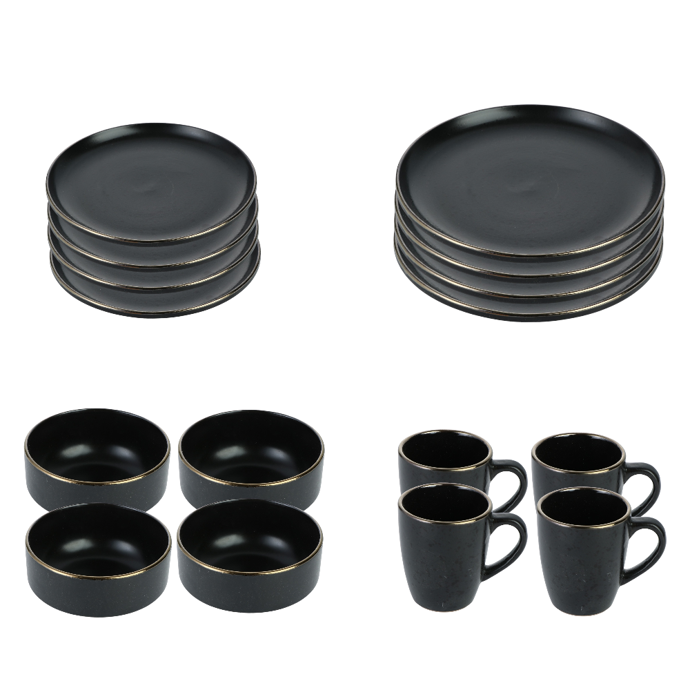 مجموعة أواني طعام سيراميك أسود - 16 قطعة