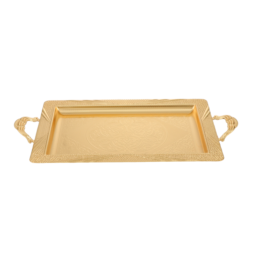 صحن تقديم مستطيل حجم كبير بمقابض - ذهبي