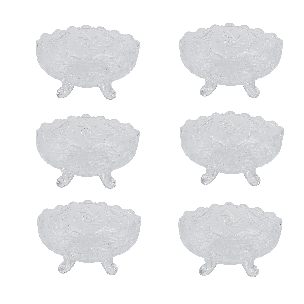 طقم صحون مكسرات مثلث منقوش شكل بيضاوي 10 سم - 6 قطع