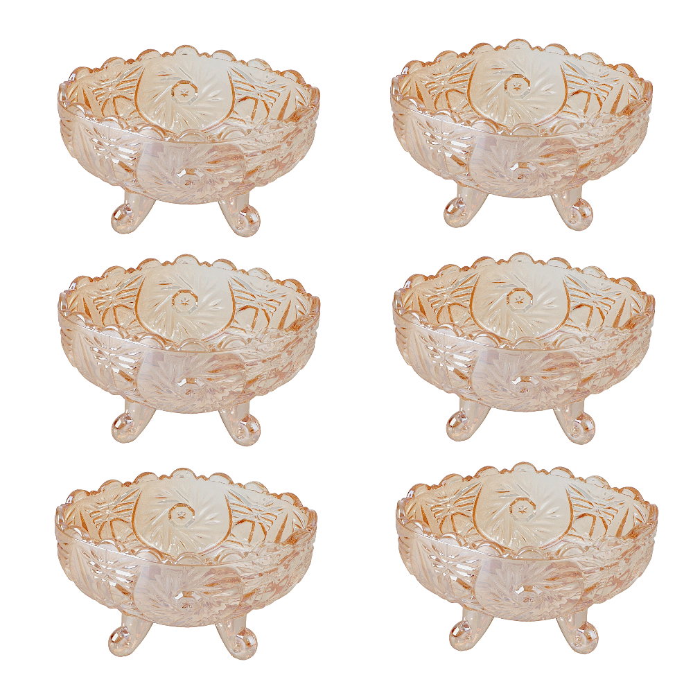 طقم صحون مكسرات زجاجية مثلث منقوش ذهبي شكل بيضاوي 10 سم - 6 قطع