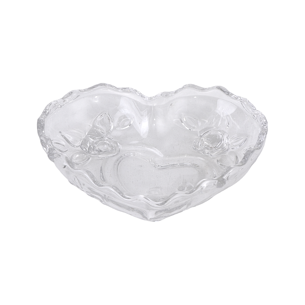 صحن زجاجي على شكل قلب لتقديم الطعام والحلويات - 15 سم