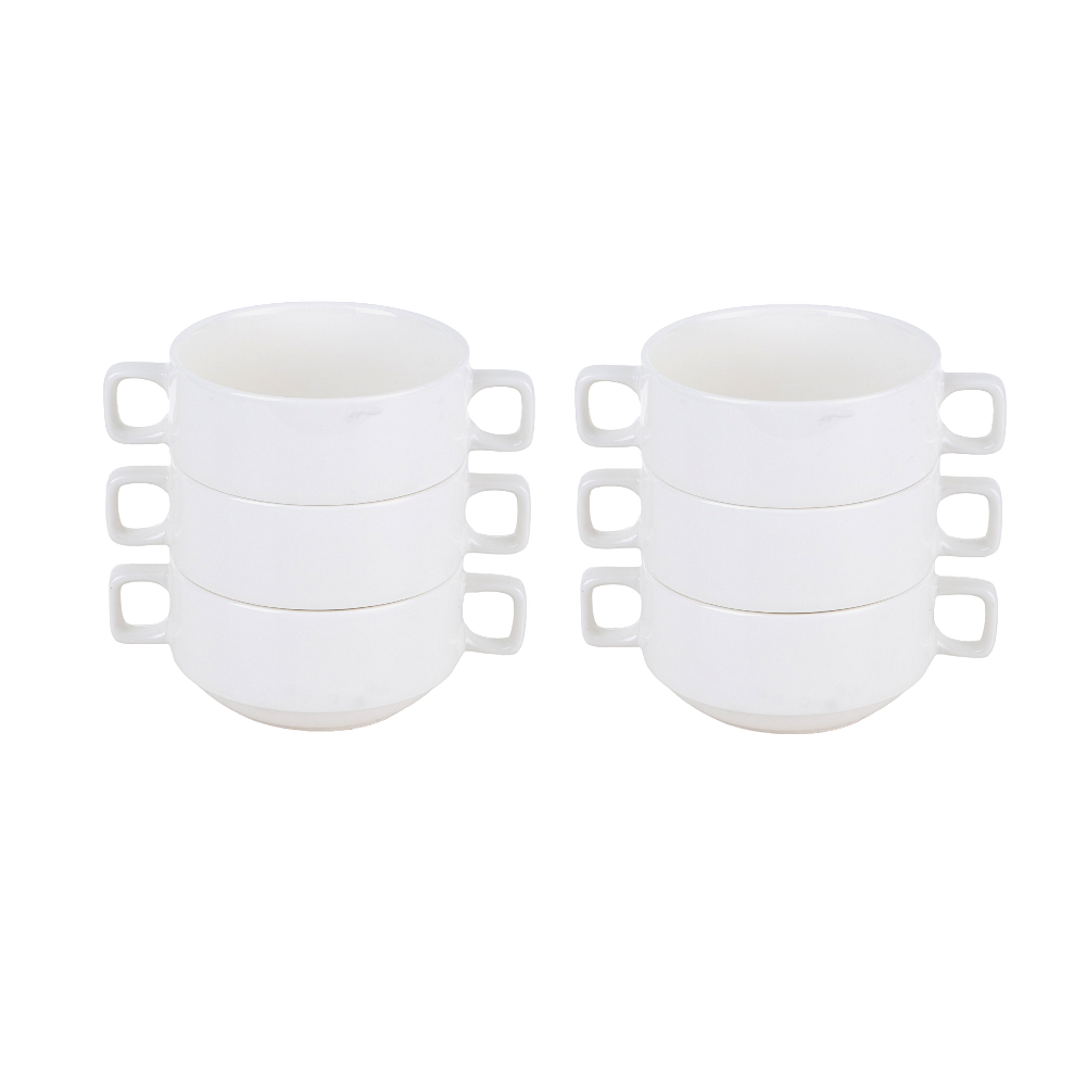 داني هوم طقم مطايب شوربة سيراميك بمقبضين جانبيين 6 قطع - أبيض