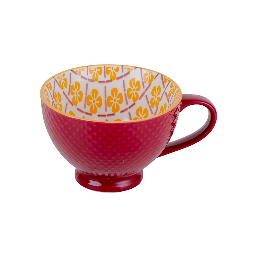 داني هوم مطيبة سيراميك بنقشة النباتات المُثلّثة 355 مل - أحمر