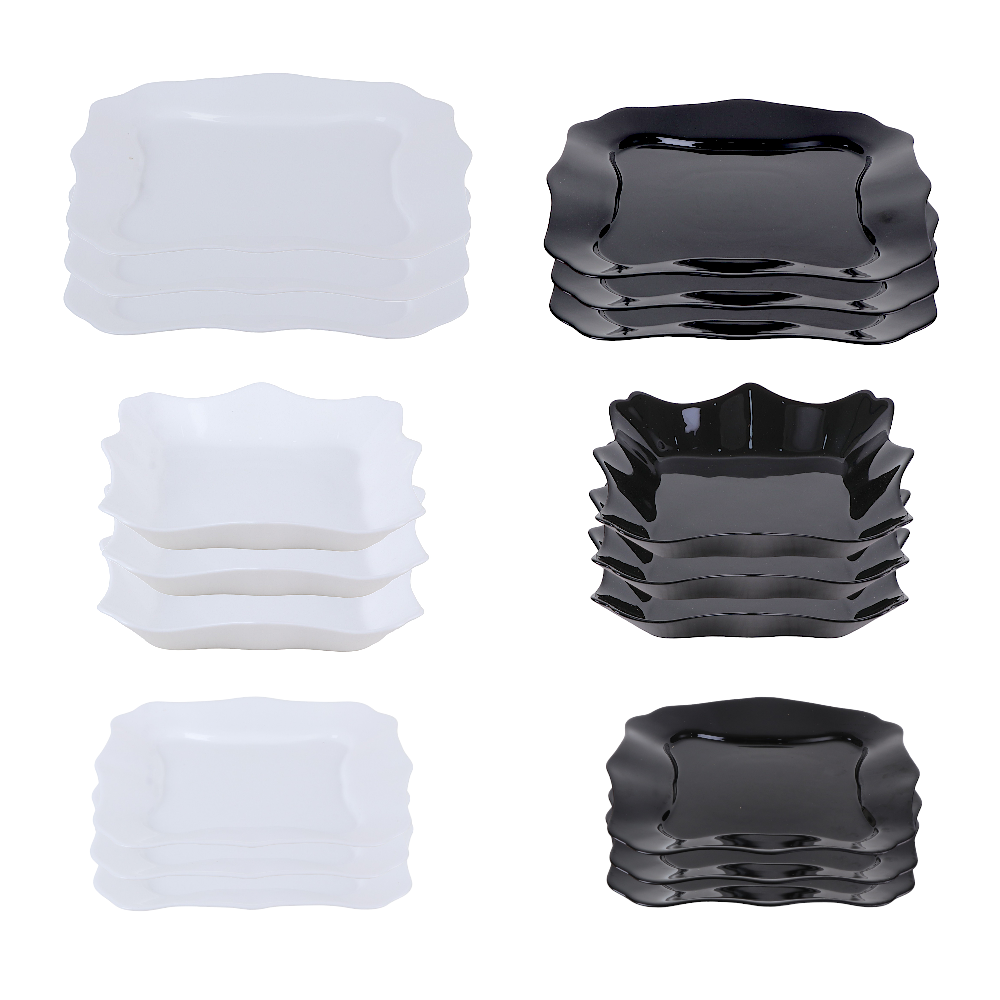 داني هوم مجموعة أواني طعام سيراميك مربعة الشكل - 18 قطعة أبيض و أسود