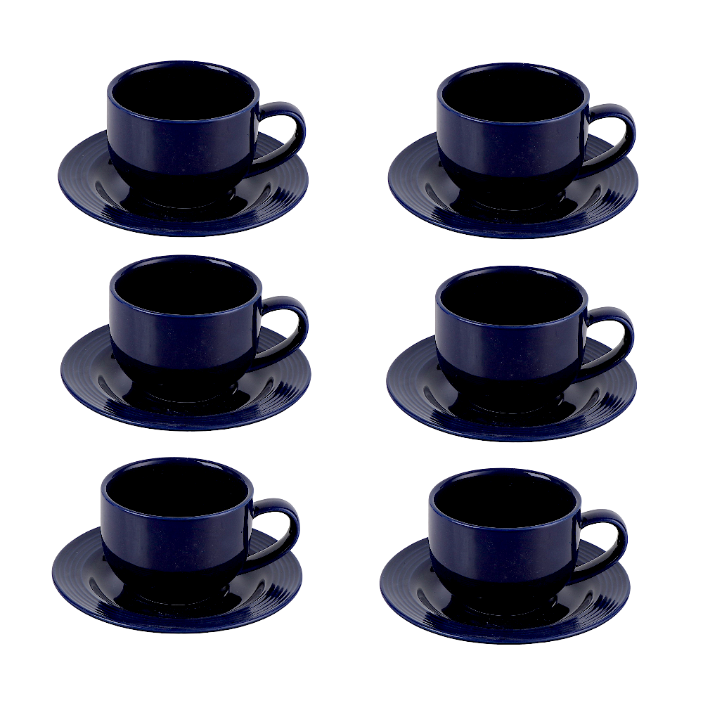 داني هوم طقم فناجين شاي بورسلان مع السياسر - 12 قطعة أزرق