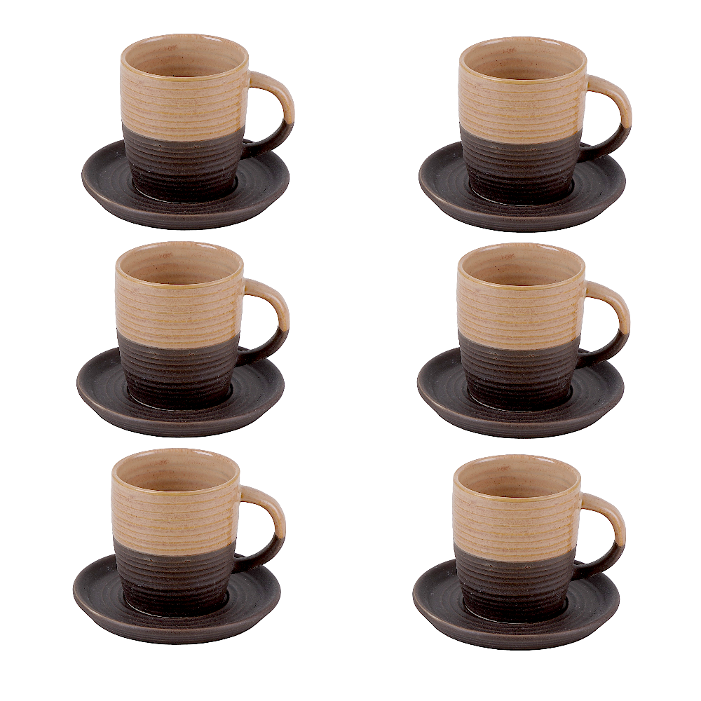 داني هوم طقم أكواب قهوة بورسلان مع السياسر - 12 قطعة بني و بيج