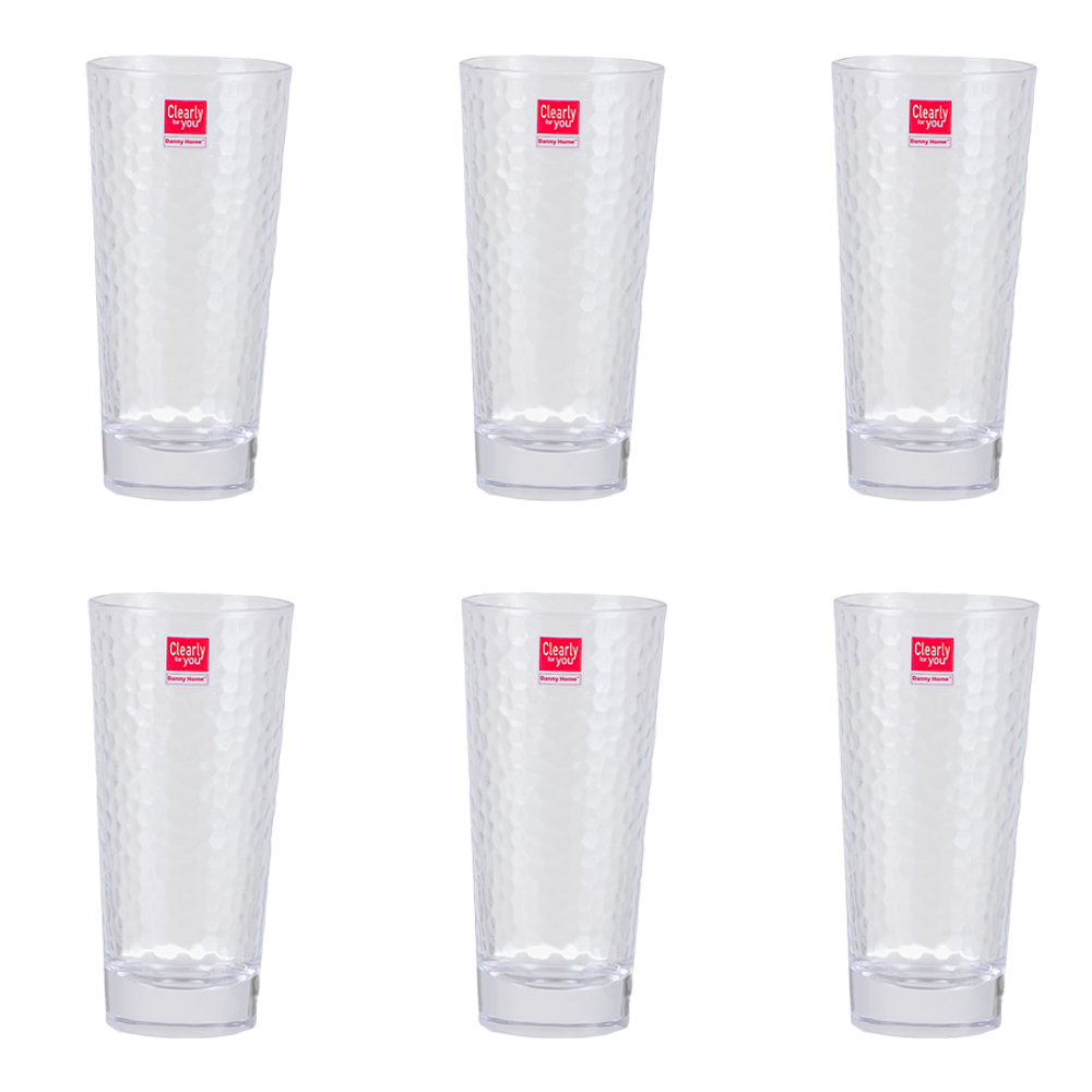 داني هوم طقم كاسات عصير زجاجية شفافة سعة 355 مل - 6 قطع